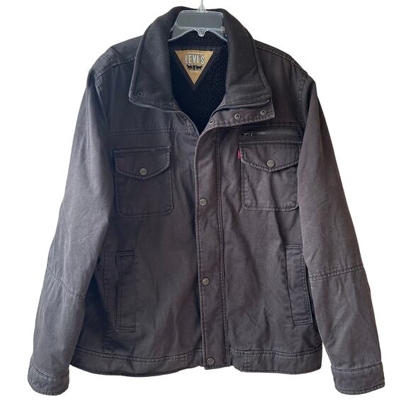 Levi's Men's Trucker Jacket Sherpa Lined Chore Barn Coat Zip Snap Brown Size XXL - Picture 1 of 10